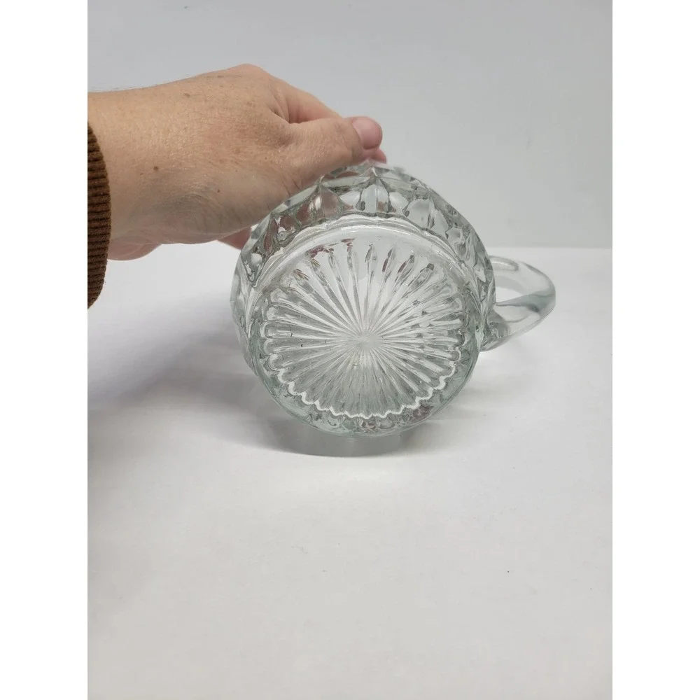 Vtg Clear Pressed Glass juice Pitcher Diamond Point Geometric Pattern 5‎ in